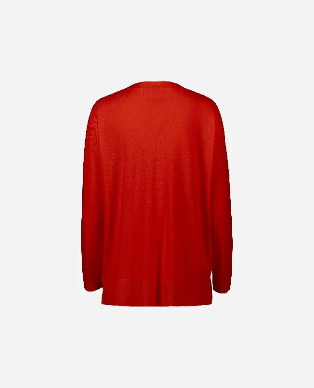 V-Pullover aus Wolle in Rot