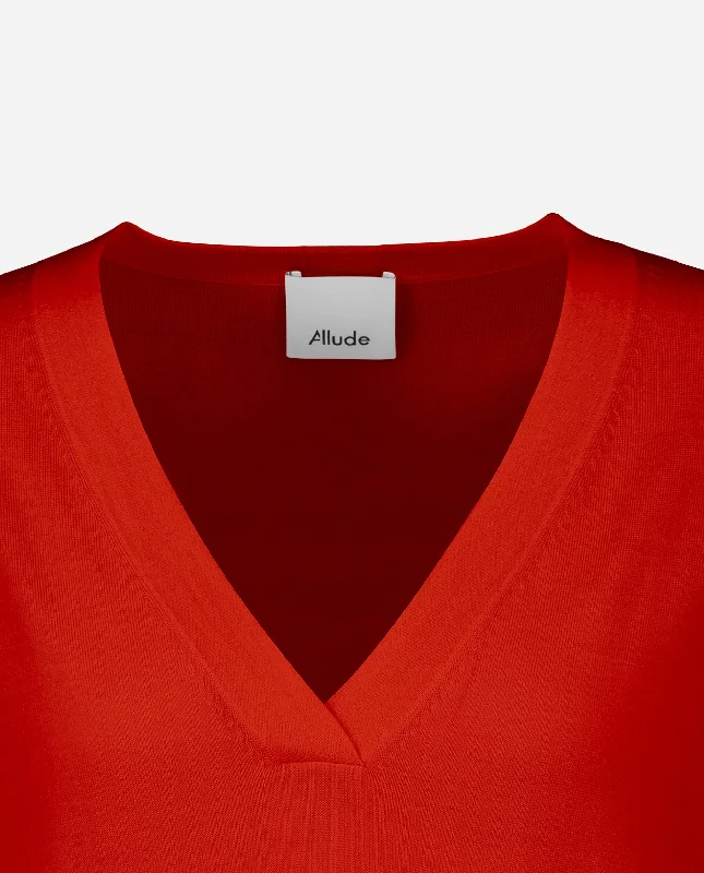 V-Pullover aus Wolle in Rot