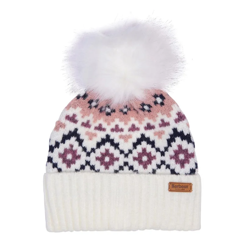 Barbour Womens Claudia Fair Isle Beanie Hat Cloud / Pink