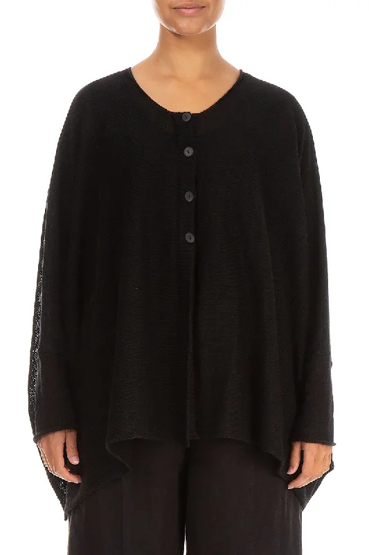 Boxy Black Linen Cardigan