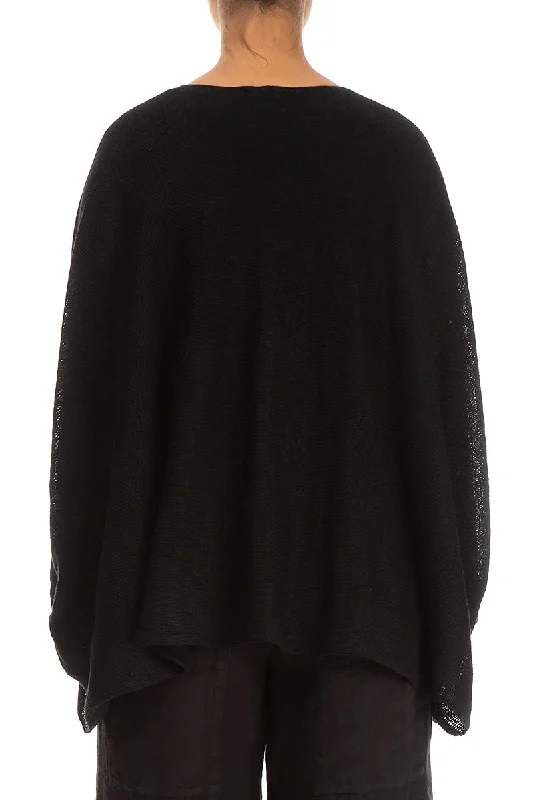 Boxy Black Linen Cardigan