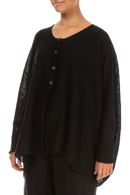 Boxy Black Linen Cardigan