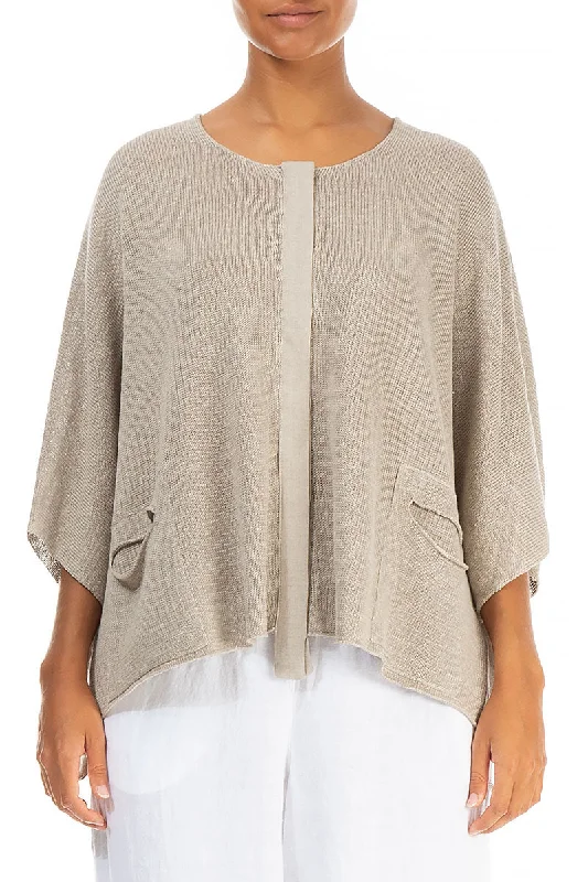 Button Band Boxy Natural Linen Cardigan