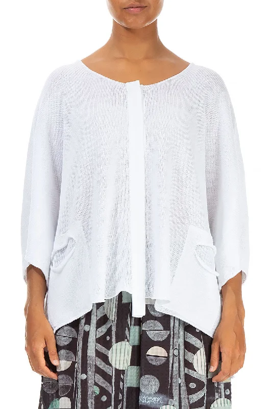 Button Band Boxy White Linen Cardigan