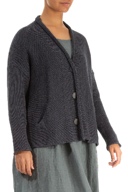 Buttoned Graphite Linen Cardigan