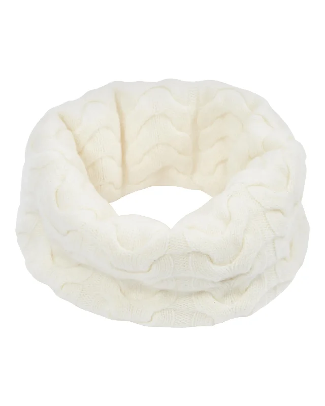 Unisex Cable Cashmere Snood New Ivory White