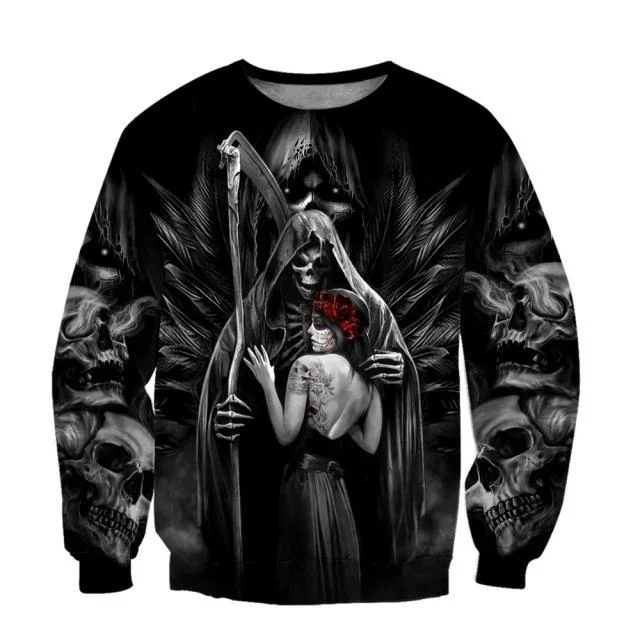 Casual Unisex Death Skull Tattoo 3D All Over Printed Zip Sweatshirt Hoodies