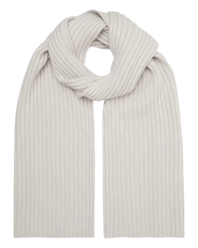 Unisex Chunky Rib Cashmere Scarf Snow Grey