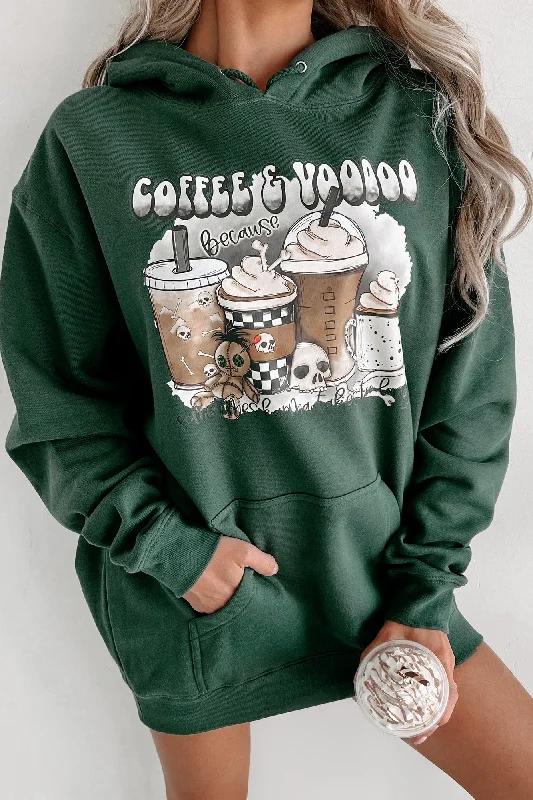 ""Coffee & Voodoo"" Graphic Hoodie (Alpine Green) - Print On Demand