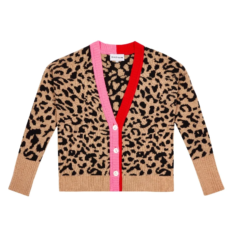 Leopard Print Cashmere Blend Cardigan Pink and Red