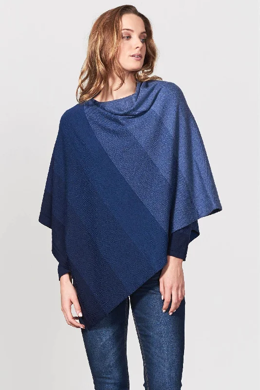 Royal Merino Graduated Stripe Poncho in Nightfall