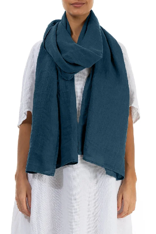 Dark Teal Soft Gauze Linen Scarf