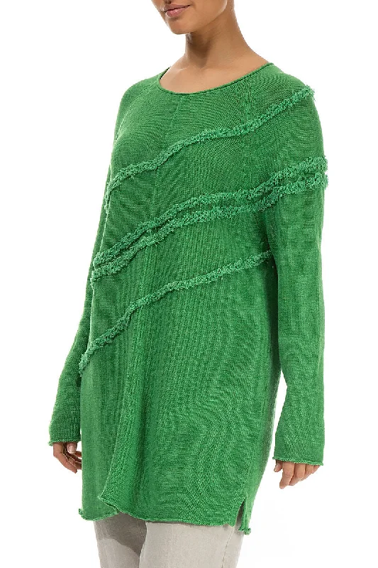 Decorated Front Spring Green Linen Jumper