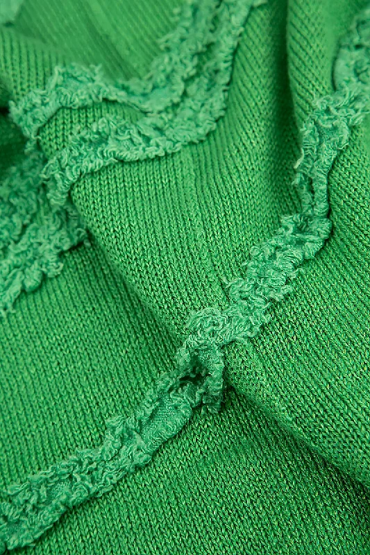 Decorated Front Spring Green Linen Jumper