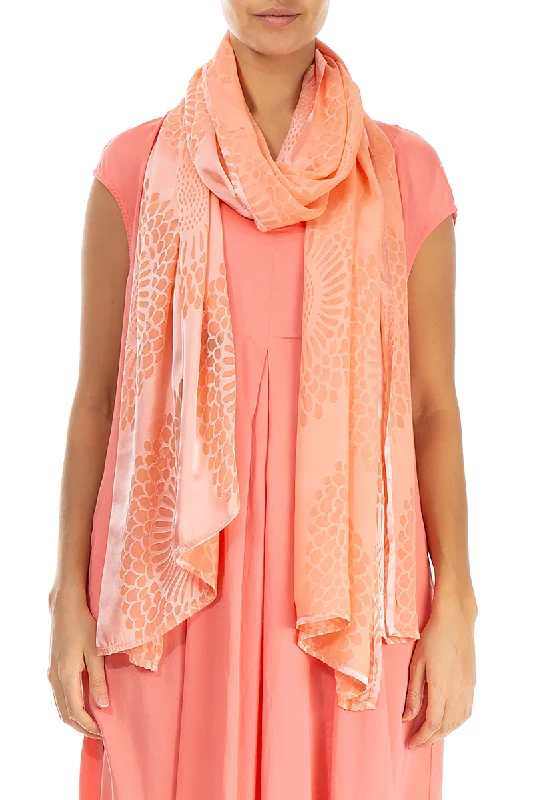 Floral Coral Silk Scarf