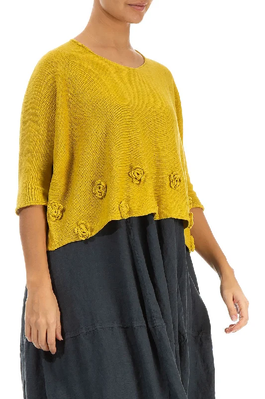 Flowers Decorated Honey Linen Jumper