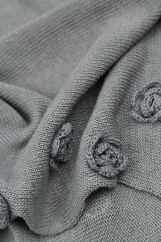 Flowers Decorated Light Grey Linen Jumper