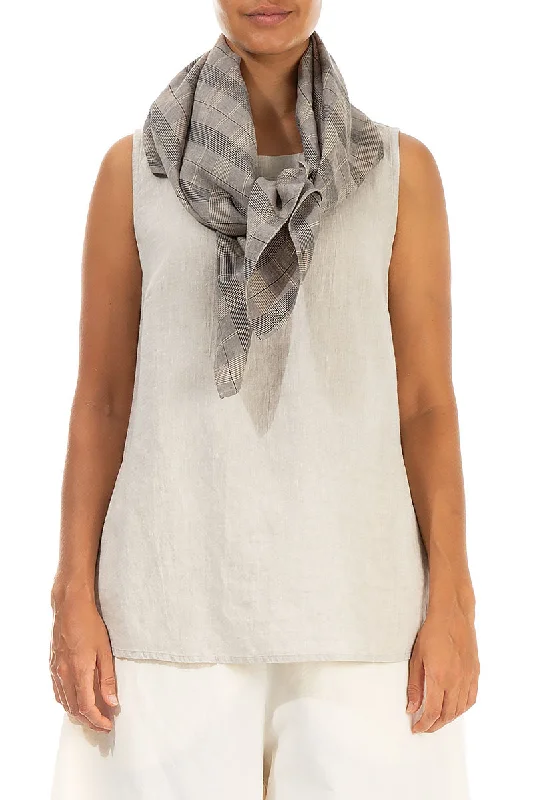 Greige Check Linen Square Scarf