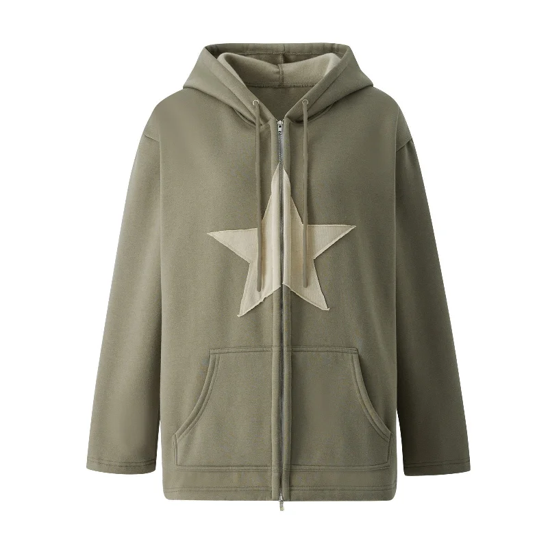 FashionSierra - Hip Hop Zip Up Vintage Star Hoodie