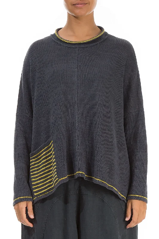 Honey Stripe Pocket Graphite Linen Jumper