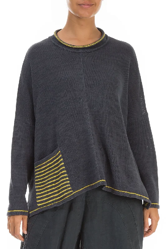 Honey Stripe Pocket Graphite Linen Jumper