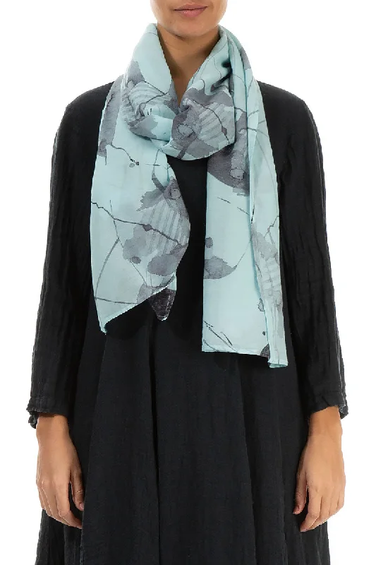 Ice Blue Mirage Silk Cotton Scarf