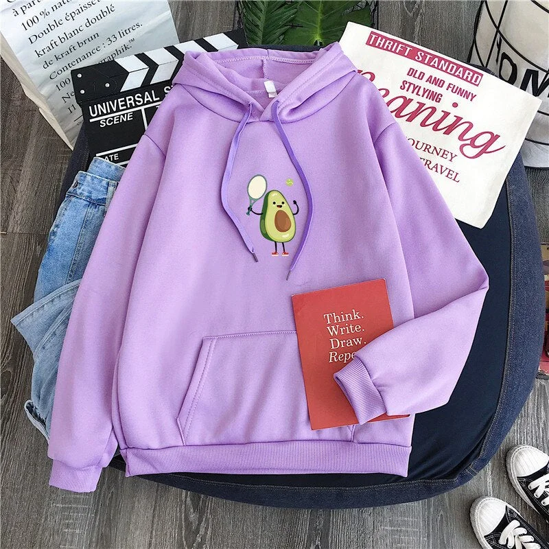 FashionSierra - Kawaii Cartoon Avocado Graphic Hoodies