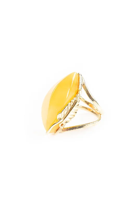 Leaf Yellow Amber Ring