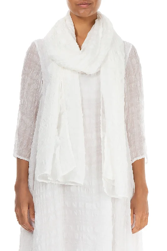 Lightweight White Textured Silk Scarf