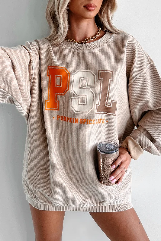 Livin' That PSL Life Corded Graphic Crewneck (Latte) - Print On Demand