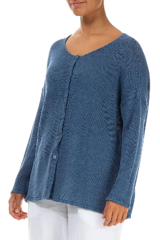 Loose Boxy Blue Linen Cardigan