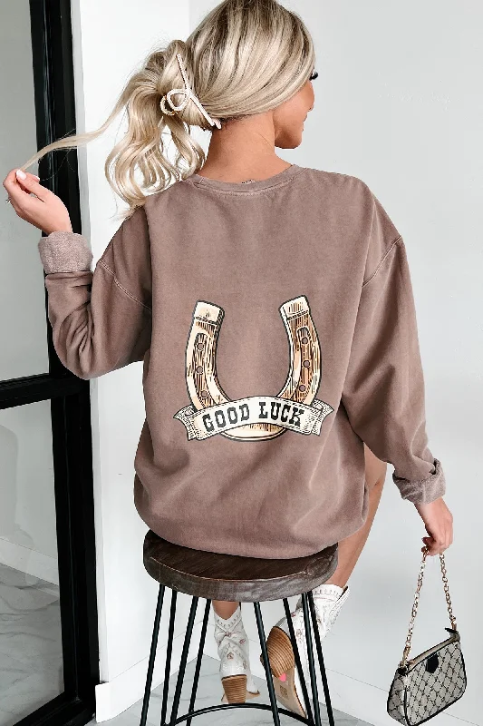 Lucky Cowgirl Double-Sided Graphic Crewneck (Espresso) - Print On Demand