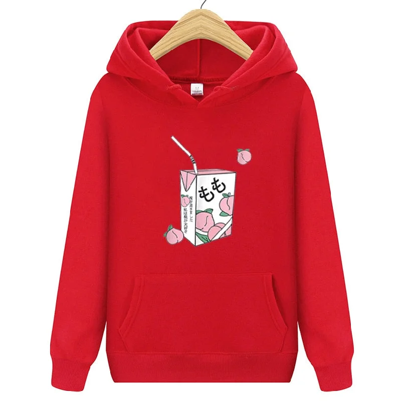 FashionSierra - Kawaii Peach Juice Casual Pink Hoodies