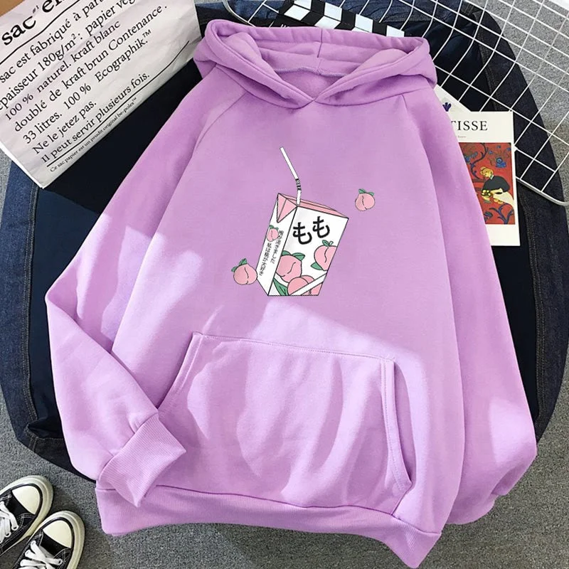 FashionSierra - Kawaii Peach Juice Casual Pink Hoodies