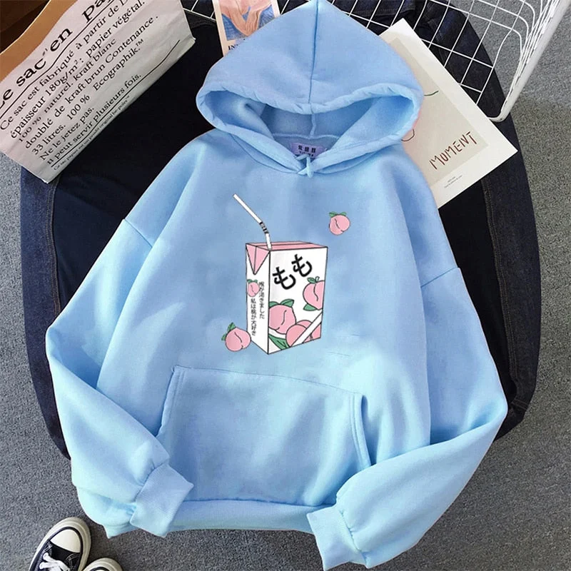 FashionSierra - Kawaii Peach Juice Casual Pink Hoodies