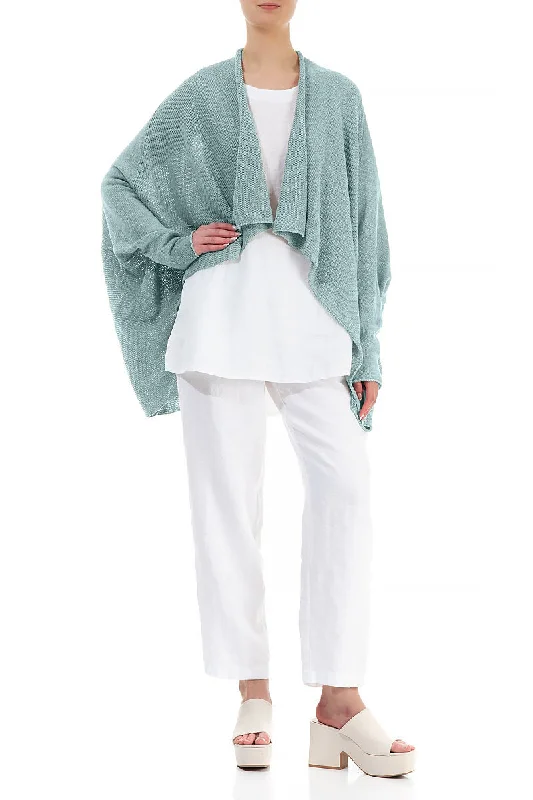 Open Longer Back Sky Blue Linen Cardigan