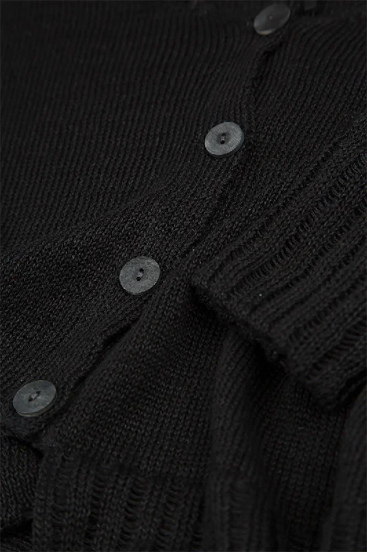 Ribbed Hem Black Linen Cardigan