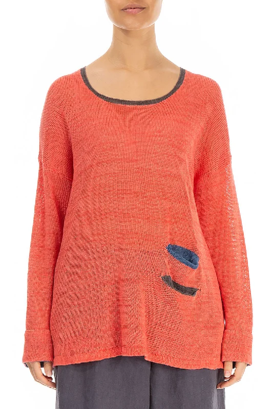 Side Pockets Coral Linen Jumper