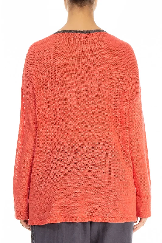 Side Pockets Coral Linen Jumper