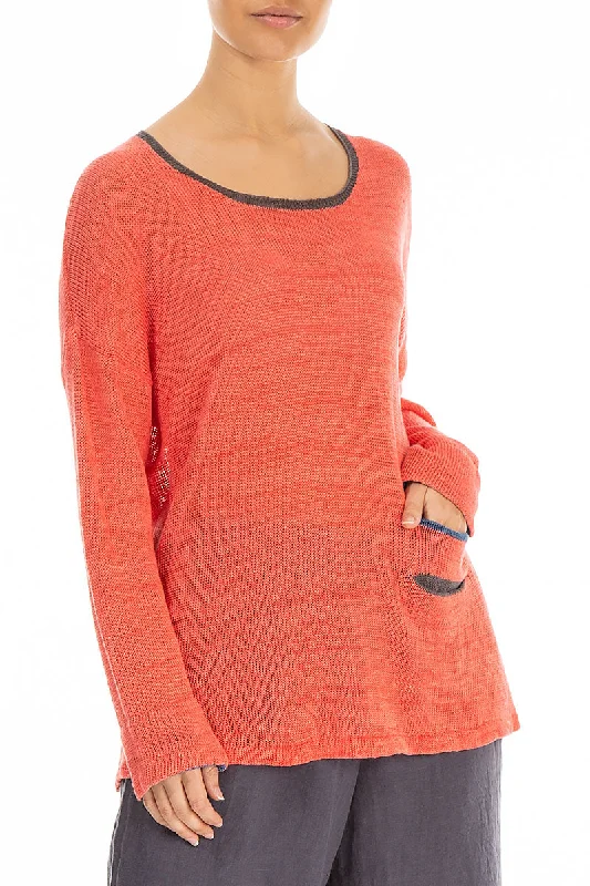 Side Pockets Coral Linen Jumper