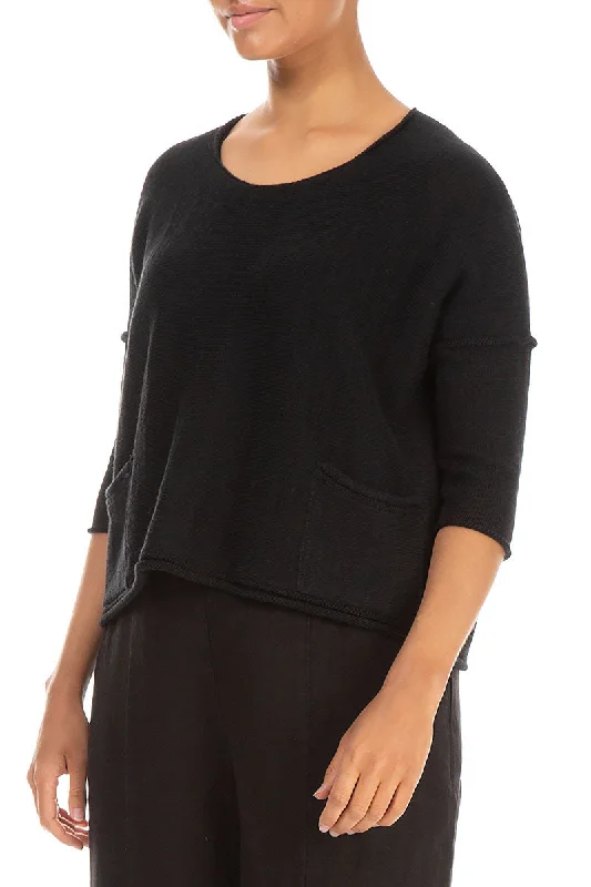 Two Pockets Black Linen Jumper