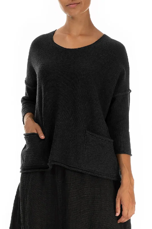 Two Pockets Black Wool Jumper