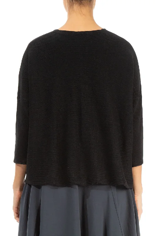 V-Neck Black Linen Jumper