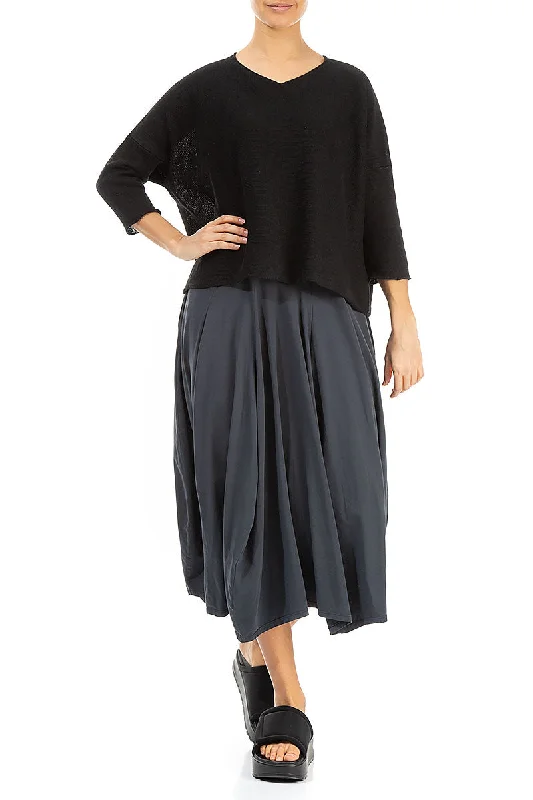 V-Neck Black Linen Jumper