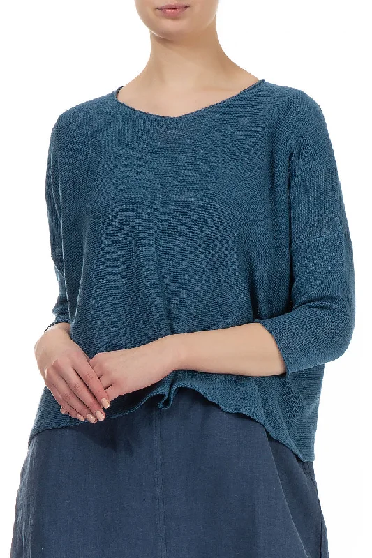 V-Neck Blue Linen Jumper