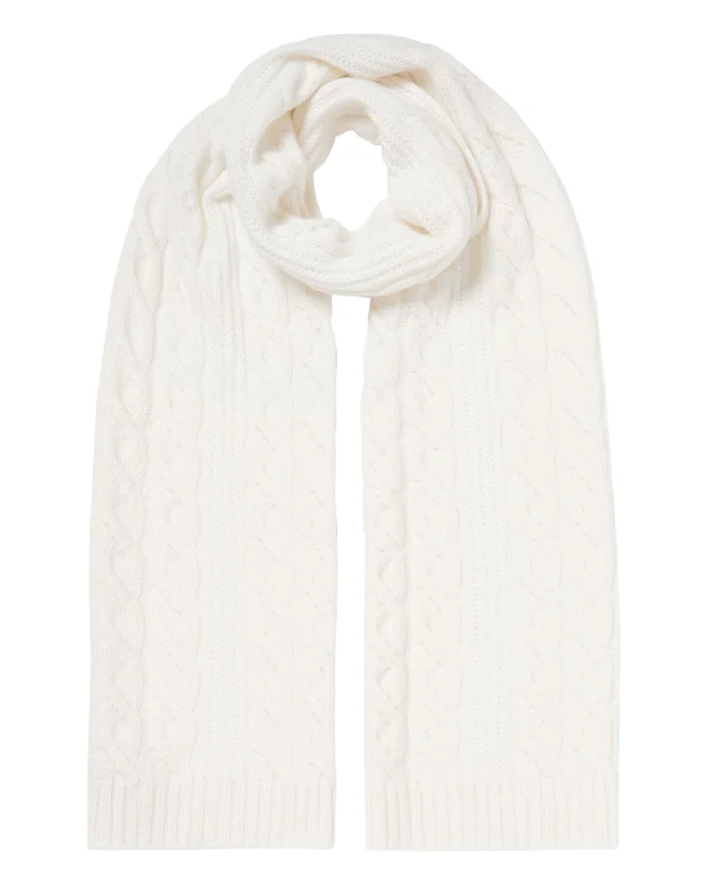 Women's Cable Rib Cashmere Scarf New Ivory White