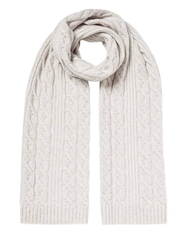 Women's Cable Rib Cashmere Scarf Pebble Grey