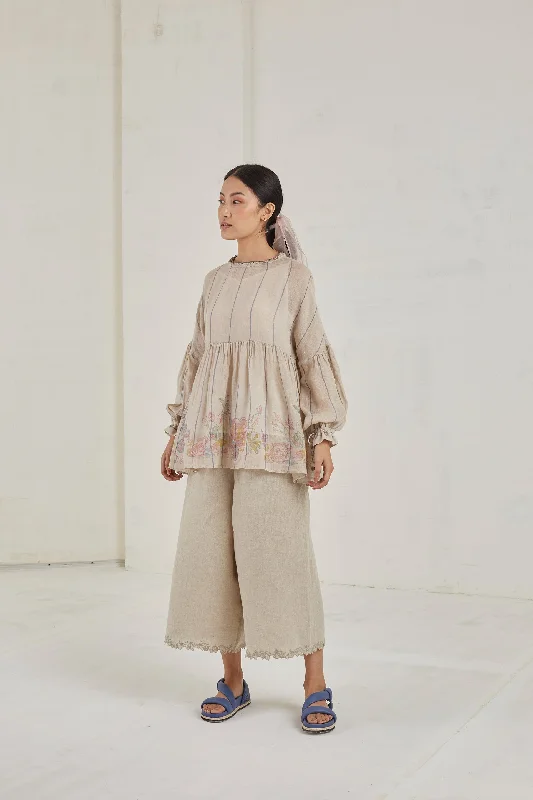 handwoven voluminous sleeves Peplum ash top