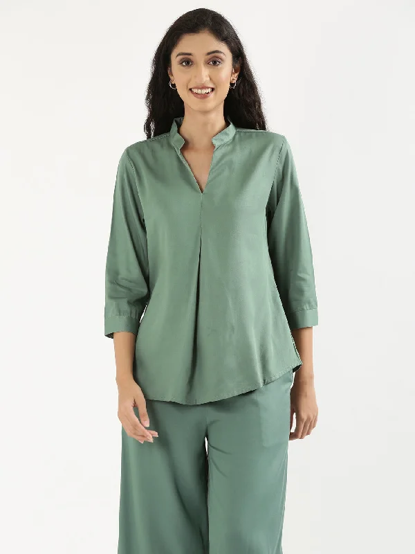 Jade Viscose Pleated Top