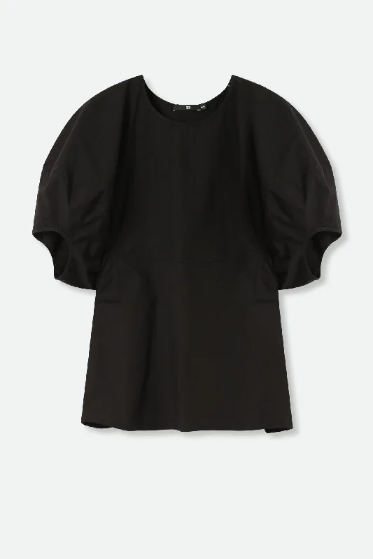 CERCHI SHORT SLEEVE BLOUSE IN ITALIAN COTTON BLACK